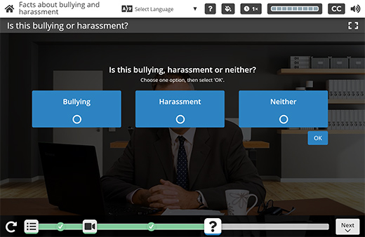 Course content example - bullying or harassment scenario